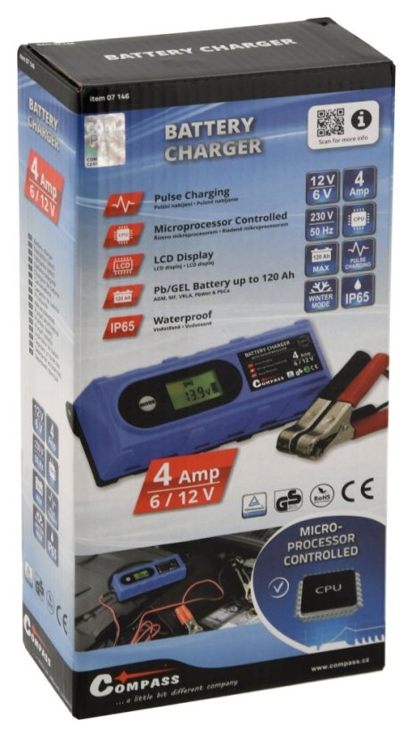 COMPASS 07146 Nabíječka mikroprocesor 4Amp 6/12V PB/GEL LCD display